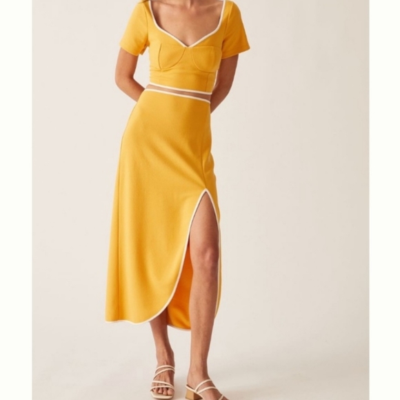 Maeve Anthropologie Yellow Skirt Set Crop Top Bustier XL - Picture 1 of 4